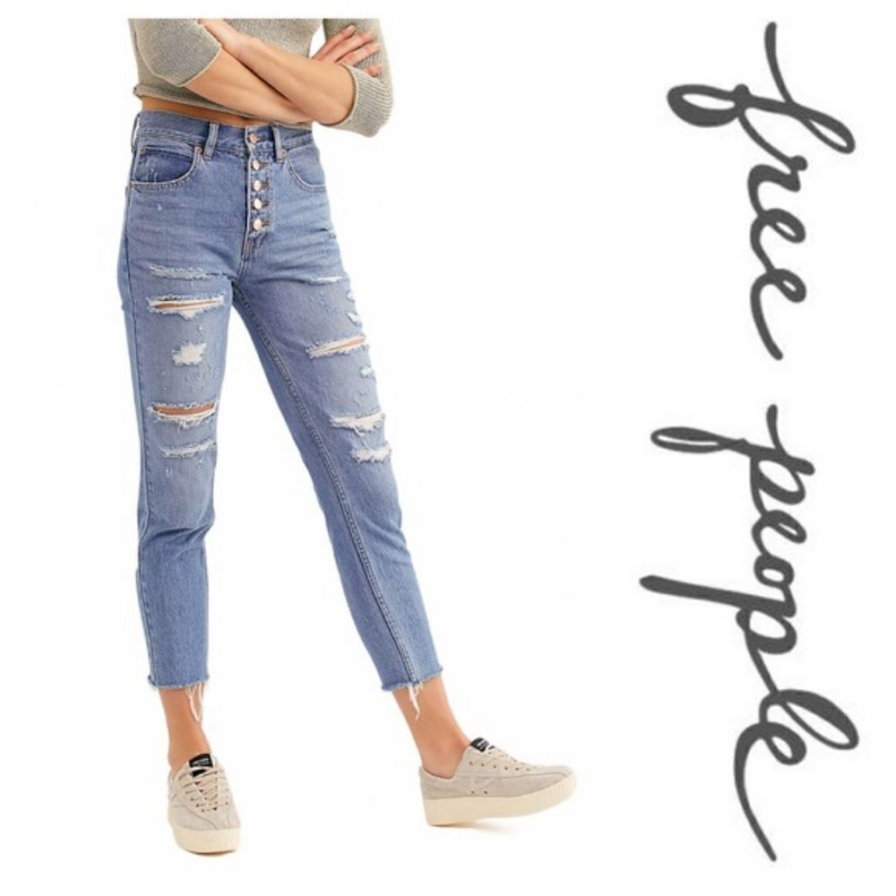 Free People Blossom Rigid Skinny Jeans OB901610 REGULAR HIGH RISE BUTTON FLY 26